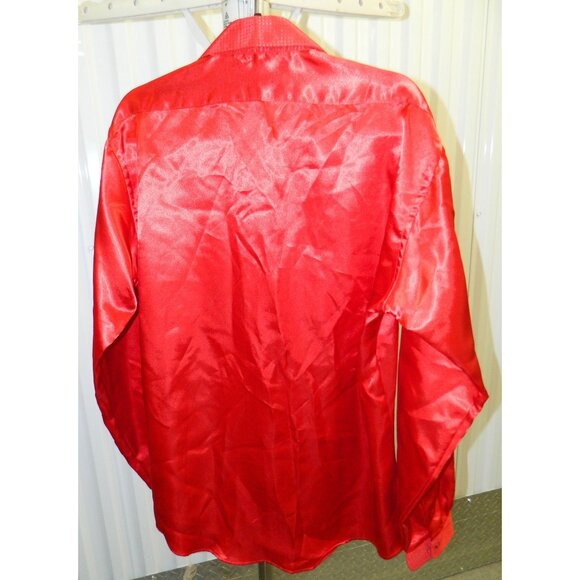Stacy Adams Mens Red Satin Long-Sleeve Dress Shirt 16.5 38/37 Shiny Flashy - Picture 7 of 14